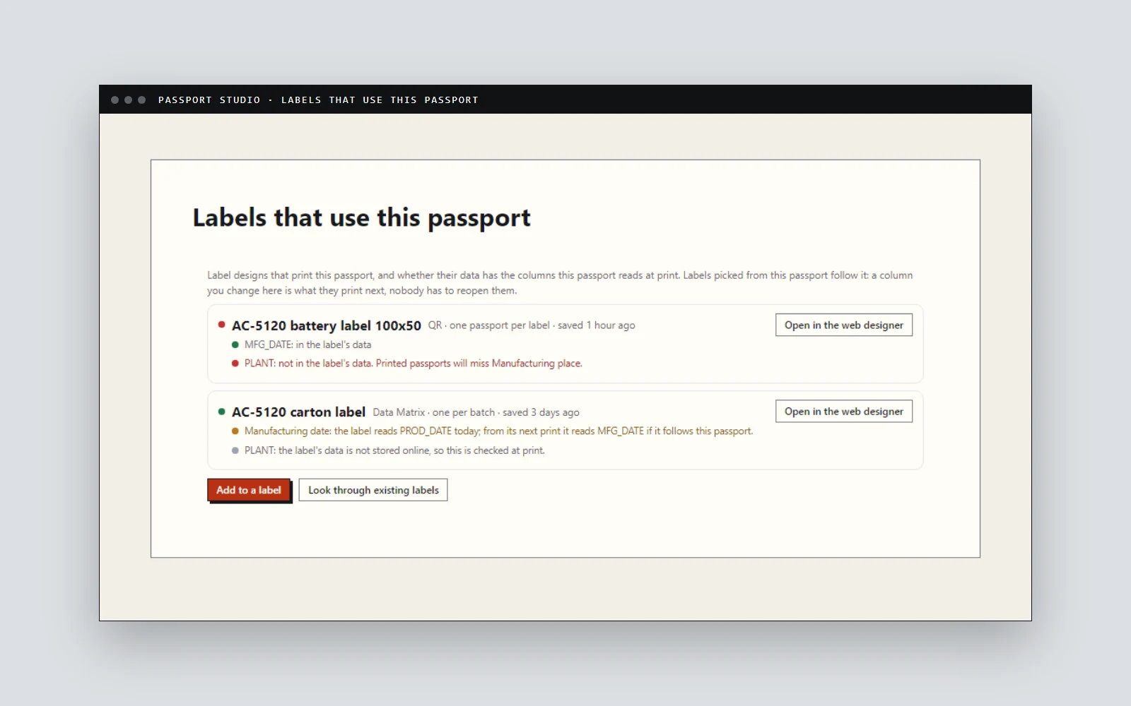 Passport Studio bu pasaportu basan etiket tasarımlarını listeliyor