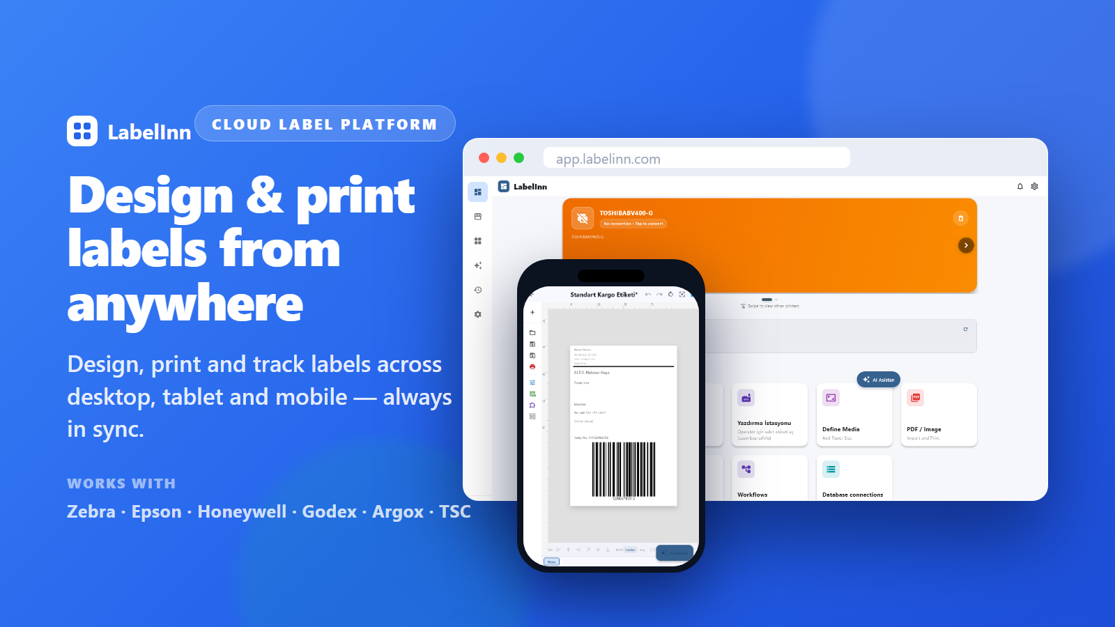 LabelInn printing labels from REST API data on a thermal printer